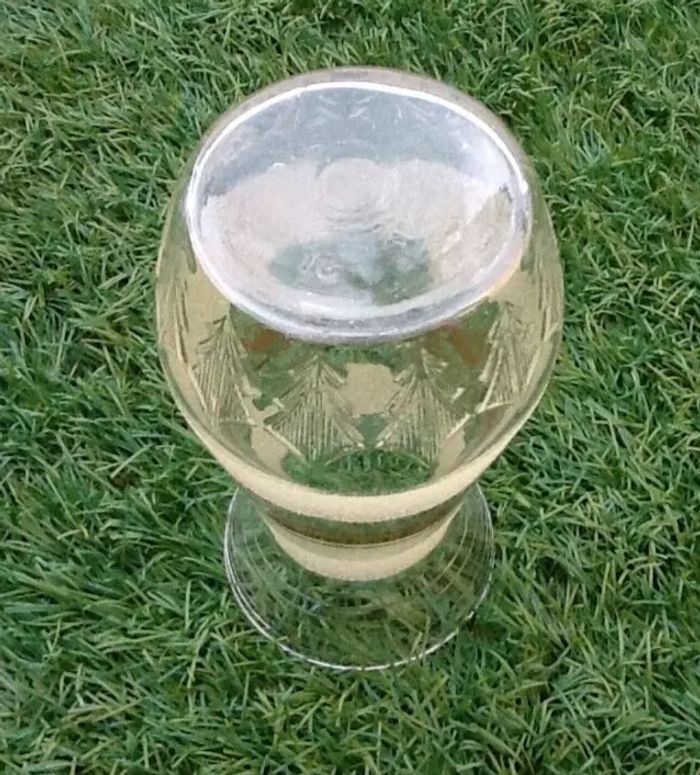 Années 1950 Vase à Jacinthe Verre transparent et granité jaune, liserés dorés - photo numéro 3