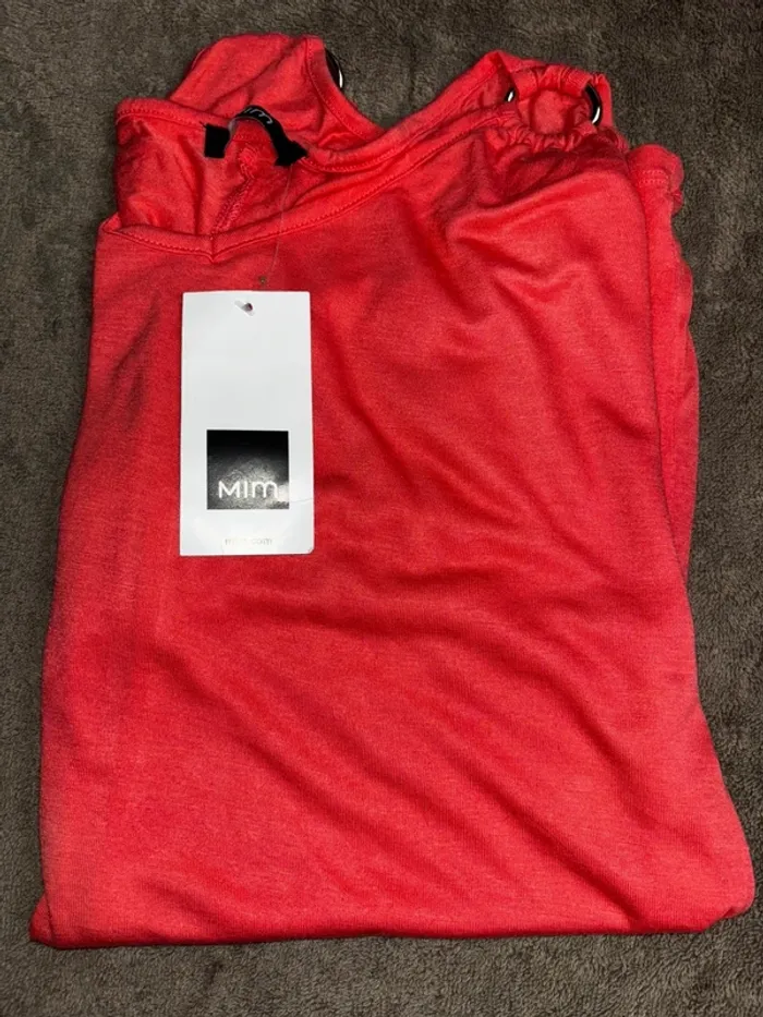 Tee-shirt femme corail rose saumon, teeshirt femme 38, tee-shirts neuf, tee-shirt épaules dénudées - photo numéro 2