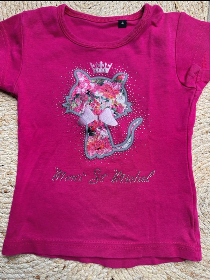 T-shirt fille 4 ans - motif chat Mont St Michel - photo numéro 2