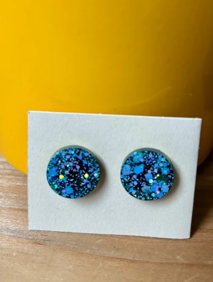 Boucles d’oreilles paillettées bleues - photo numéro 3