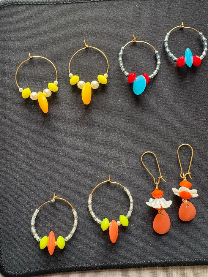 6 paires de boucles d’oreilles rouge jaune et orange - photo numéro 2