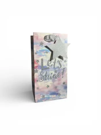 Sac cadeau anniversaire Mikirei « Brillons ! » motifs nuages étoiles 12,5 x 24 x 10 cm Neuf