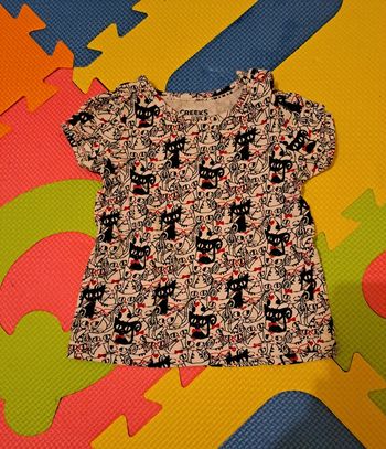 T-shirt manches courtes chat, creeks, taille 3 mois (62 cm)