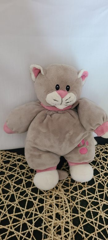 Peluche chat gris, rose et blanc Toodo