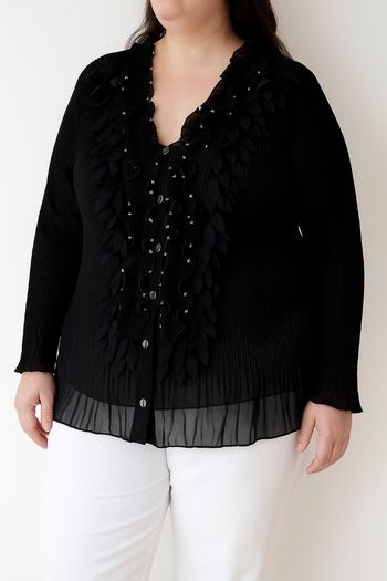 Chemisier noir plissé à volants, taille 44 ( XL/XXL )