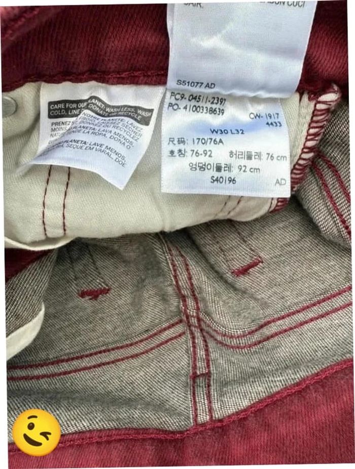 Jeans Levi's 511 W30 FR40 L32 coupe skinny rouge Homme Men pan318b - photo numéro 8