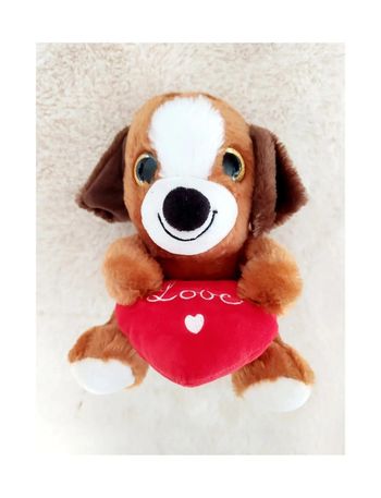 Peluche chien avec coussin coeur rouge Love