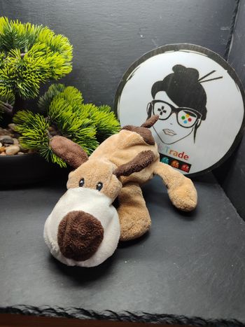 Doudou chien beige marron blanc H&M baby petit couché Peluche Crème