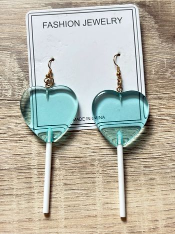 Boucles d’oreilles sucettes cœur bleu turquoise Shein