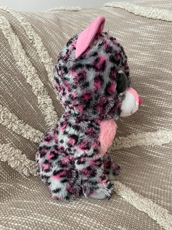 Peluche doudou 24cm TY chat léopard guépard rose gris et noir très bon état - photo numéro 2