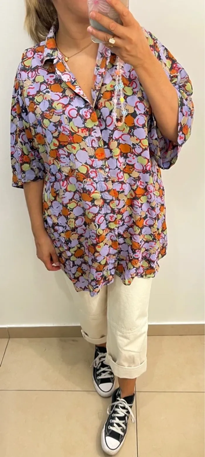 Chemise Mixte Large Vintage Imprimée Multicolore - photo numéro 5