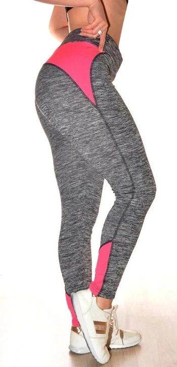 Legging de sport taille S/M gris chiné et rose élastiqué
