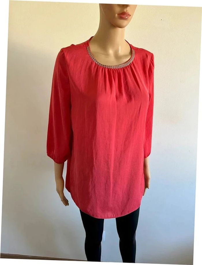 Blouse rose corail avec manches 3/4 Esprit taille 38 jamais portée - photo numéro 2