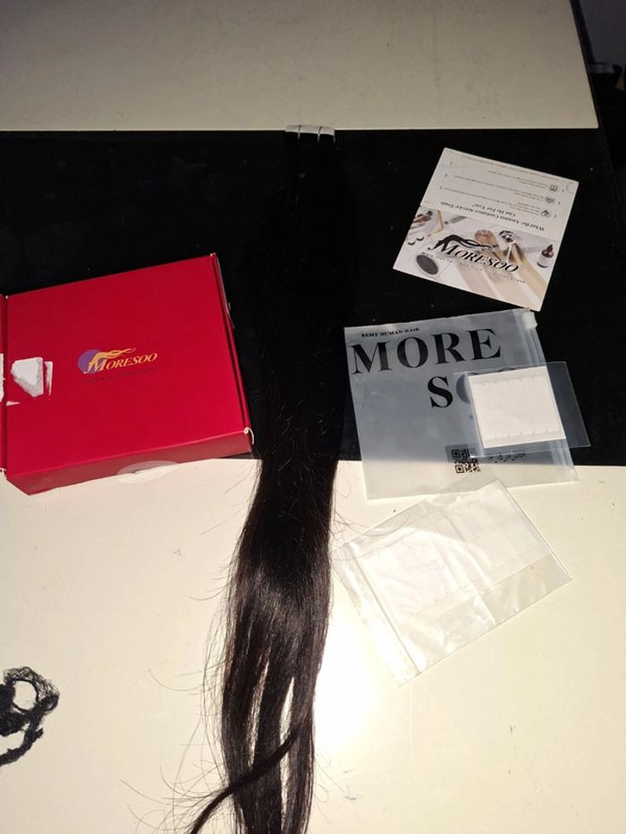 Extensions de cheveux noir Adhésif 60cm