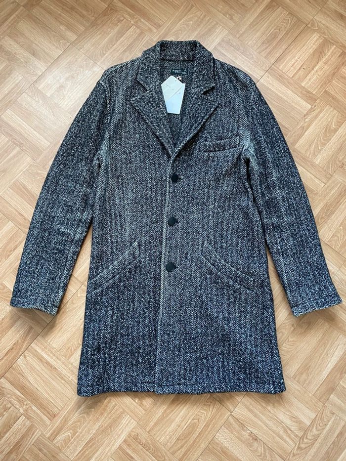 Manteau veste long en laine gris et noir Agnès B (NEUF)