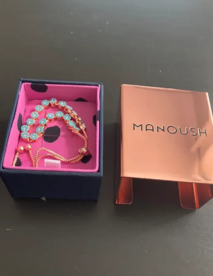 Manoush bracelet turquoise fleurs plaqué or rose - photo numéro 5