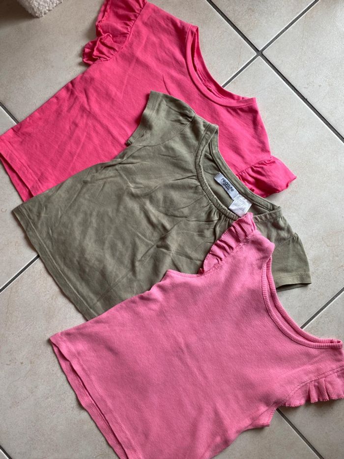 Lot de 3 t-shirt fille Zara 86 / 92 cm rose kaki - photo numéro 2