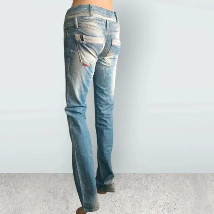 Jean vintage y2k SALSA look boyfriend effet destroy ,coupe straight fit ,taille basse ,100 % coton - photo numéro 4