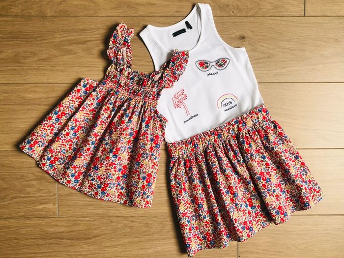 Robe bi-matière Liberty + Blouse Liberty Ikks T-3 ans