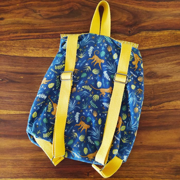 Sac à dos artisanal tissu jungle & jaune moutarde - photo numéro 3