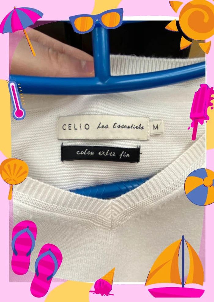 Sweat à col V Celio M 38 blanc crème - photo numéro 2
