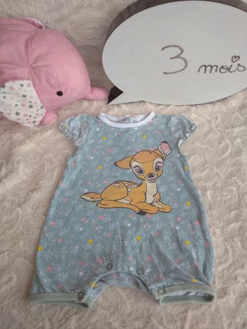 Barboteuse combinaison combishort été Fille 3 mois Bambi Disney Baby 100% coton