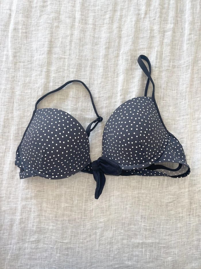Haut maillot de bain noir à pois - photo numéro 2