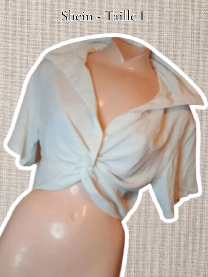 Crop Top blanc - taché 🫟 - Shein - Taille L