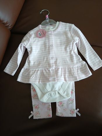 ensemble bodie pantalon gilet rose fille 3/6 mois