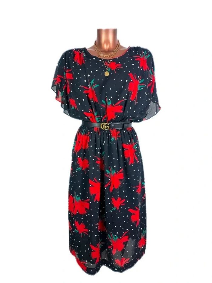 Magnifique robe noire motif fleur - photo numéro 3