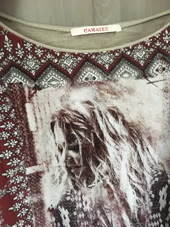 T-shirt beige fantaisie camaïeu T.38 - photo numéro 3