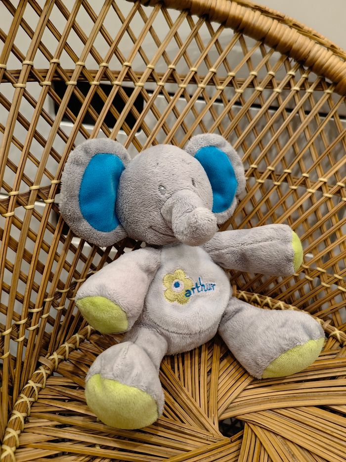 Doudou peluche éléphant Arthur et Lola bleu vert - photo numéro 2
