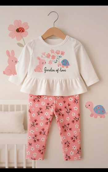 Ensemble bébé 3 mois – haut "Garden of love" + legging fleuri