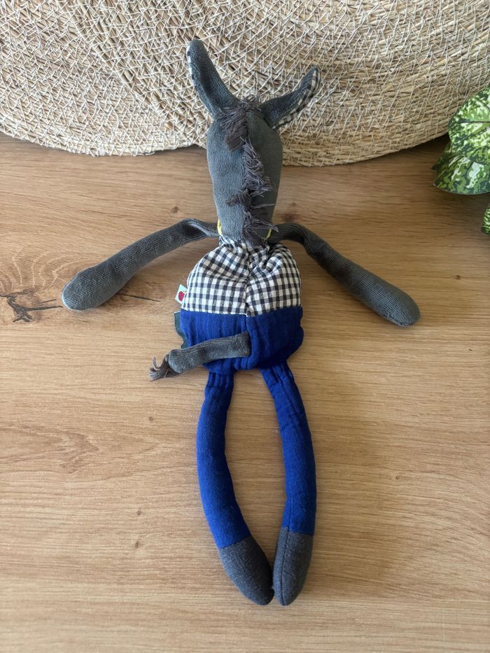 Doudou âne Anatole pomme des bois bleu gris grelot moulin roty - photo numéro 3