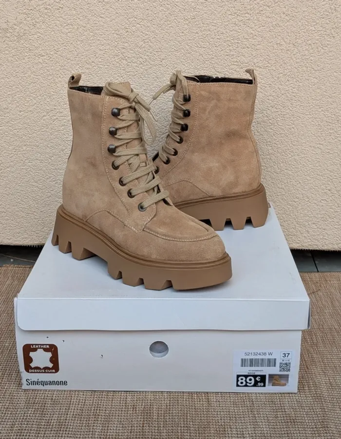 Bottines Sinequanone cuir effet daim beige - Taille 37 - Neuves
