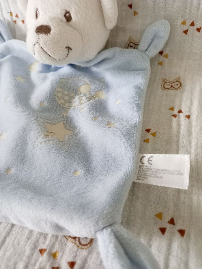 Doudou ours blanc bleu Nicotoy - photo numéro 2