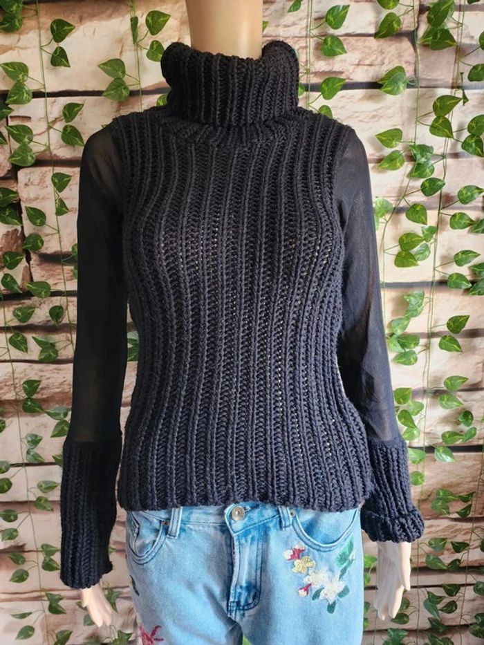🌸Pull noir col roulé manches transparentes Taille 34/36🌸 - photo numéro 2