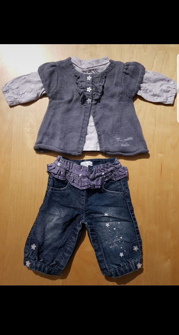 Ensemble 3 pièces bébé fille 1 mois