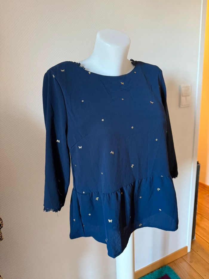 Blouse bleu marine dos nue en très bon état season taille S - photo numéro 2
