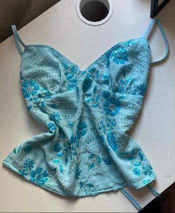 Magnifique Top  À Sequin Bleu Pailette Décolle Tendance 