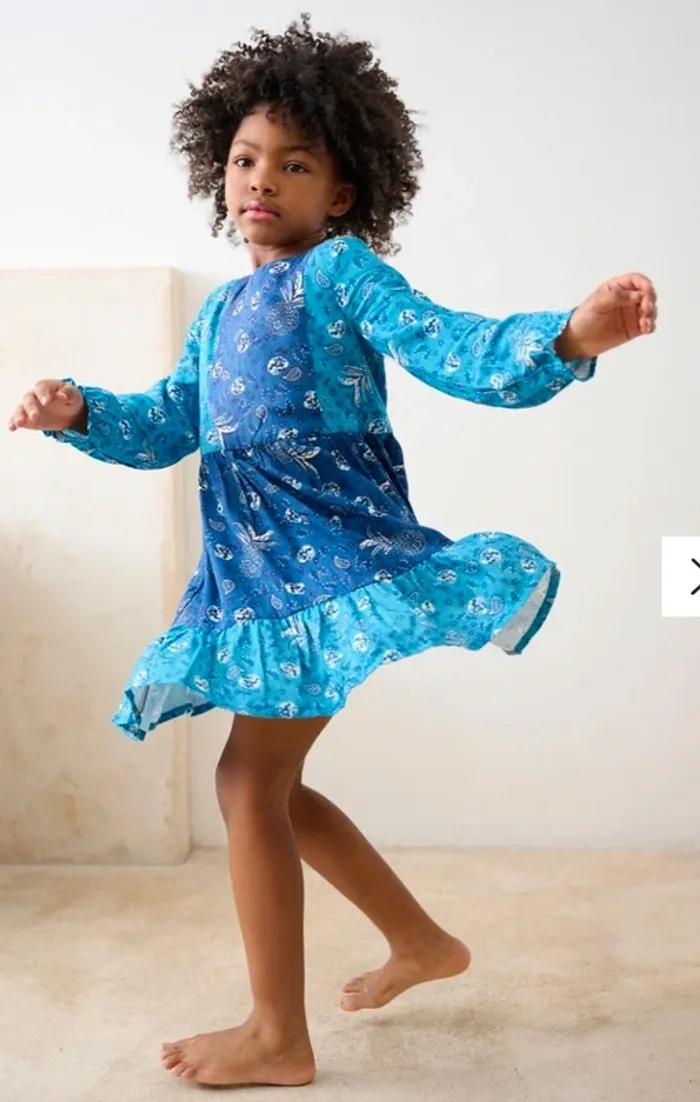 Robe bleue imprimée façon patchwork pour fille - photo numéro 5