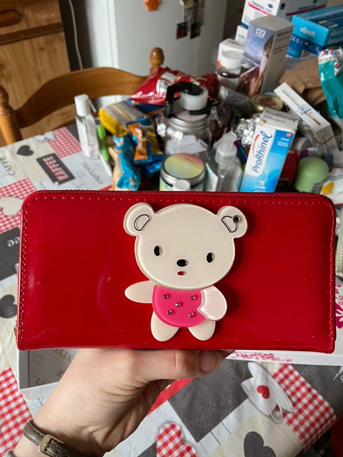 Portefeuille rouge avec nounours - photo numéro 2