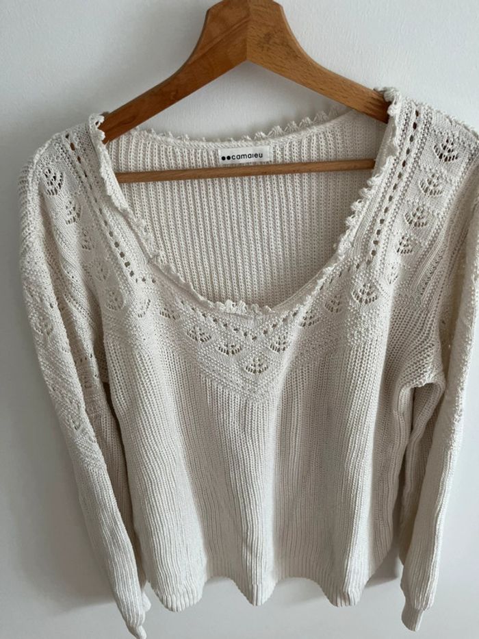 Pull femme crème ajouré camaïeu taille XL - photo numéro 2