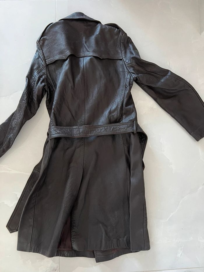 Manteau vintage trench cuir veritable - photo numéro 4