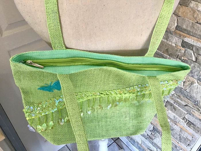 Sac plage sac fourre tout menthe vert clair bleu doubler 41-26 cm - photo numéro 4