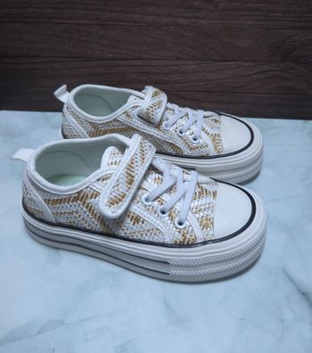 Baskets Fille Blanches & Dorées - Style Tweed Chic - Neuves Taille 30