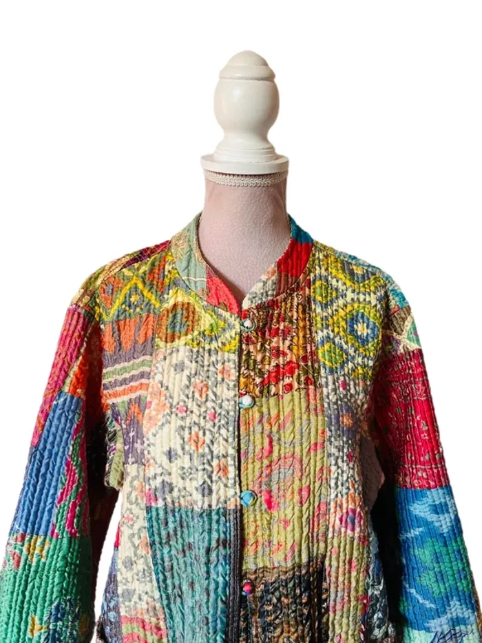 🌿🦋Veste matelassée patchwork ethnique boho multicolore made in India hippie quilted jacket🌷🌿 - photo numéro 7
