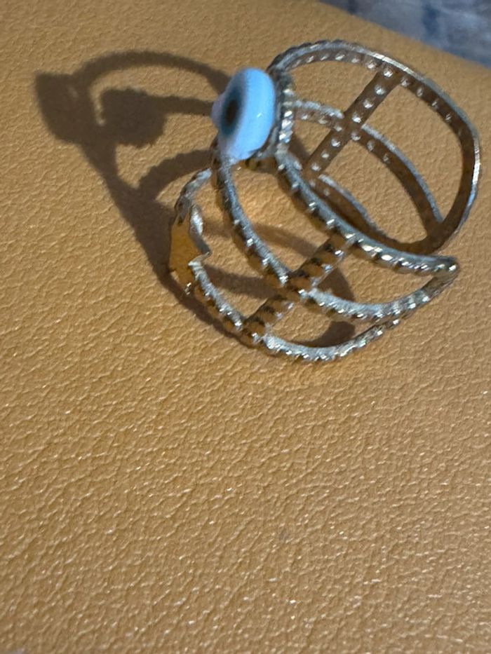 Bague large réglable œil lune perle étoile acier inoxydable or - photo numéro 3