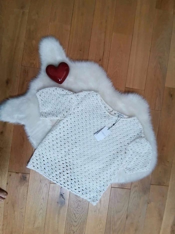 😍 Magnifique T-shirt ajourée en dentelle Blanche | Claudie Pierlot | Taille 38 😍 - photo numéro 3