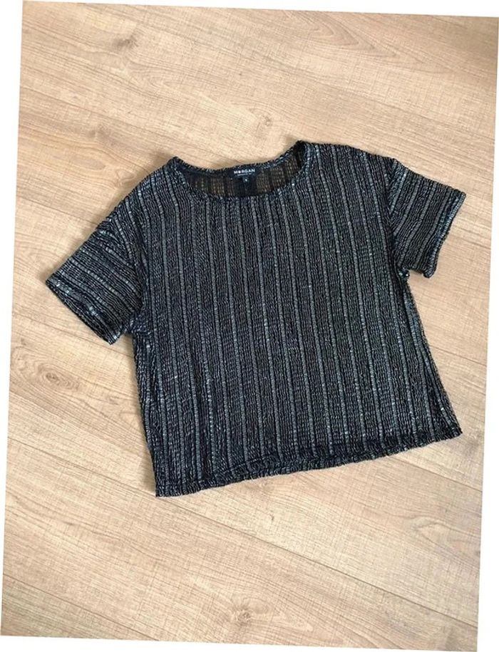 Top noir et argenté à manches courtes Morgan taille S TBE - photo numéro 11